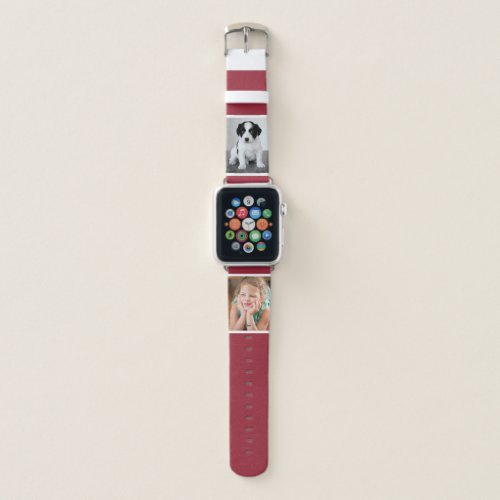 Two Custom Photos with White Borders on Burgundy Apple Watch Band