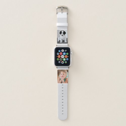 Two Custom Photos with White Borders on Gray Apple Watch Band
