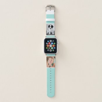 Two Custom Photos With White Borders On Mint Green Apple Watch Band by RocklawnArts at Zazzle