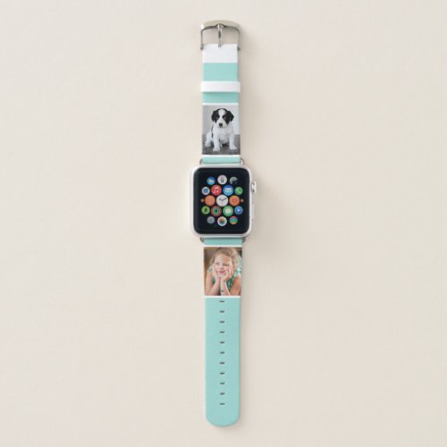 Two Custom Photos with White Borders on Mint Green Apple Watch Band