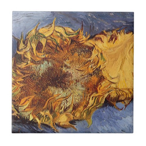 Two Cut Sunflowers by Vincent van Gogh Tile