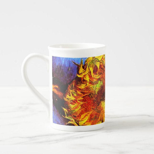 Two Cut Sunflowers Van Gogh Bone China Mug (Left)