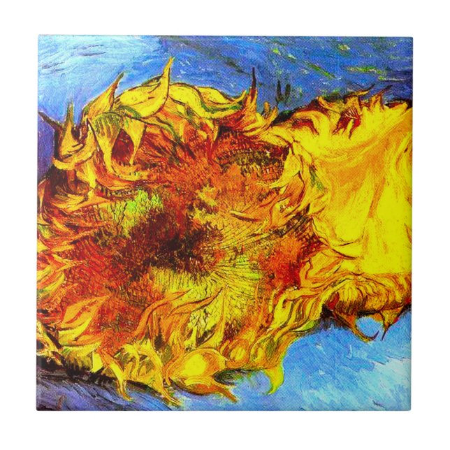Two Cut Sunflowers Van Gogh Ceramic Tile (Front)