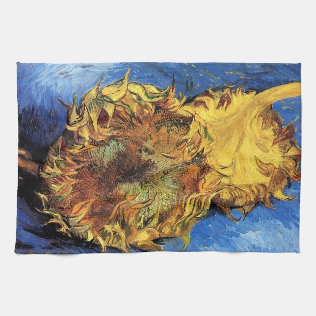 Two Cut Sunflowers Van Gogh Fine Art Kitchen Towel (Horizontal)