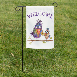 Two Cute and Whimsical Birds Garden Flag