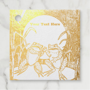 Two Cute Arguing frogs Lily Pad Moon Plants Foil Favor Tags