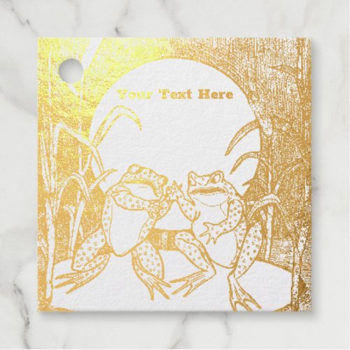 Two Cute Arguing frogs Lily Pad Moon Plants Foil Favor Tags