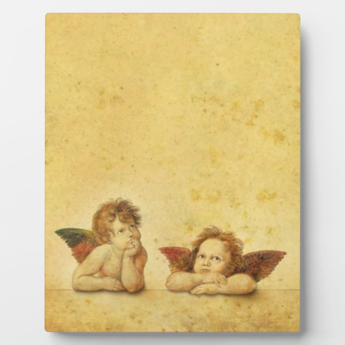 Two cute baby angels painting photo plaques