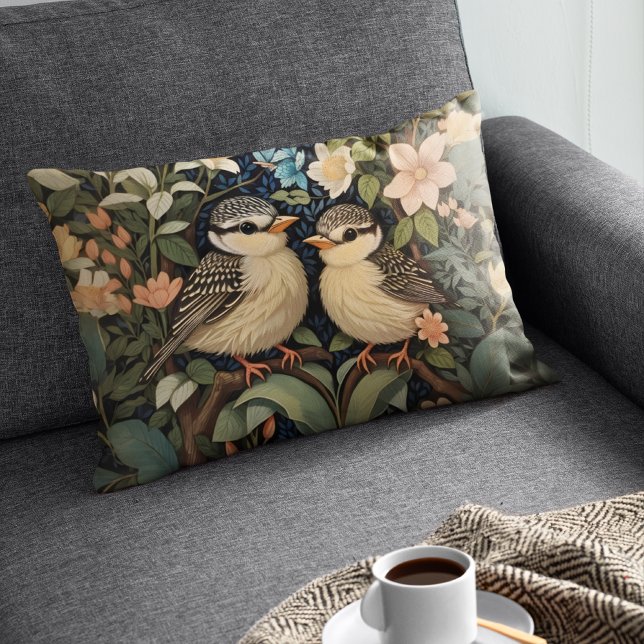 Two Cute Baby Birds Botanical Garden Accent Pillow (Creator Uploaded)