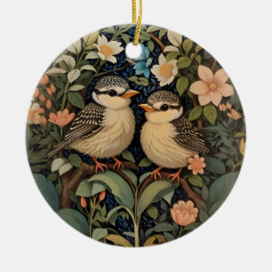 Two Cute Baby Birds Botanical Garden Ceramic Ornament