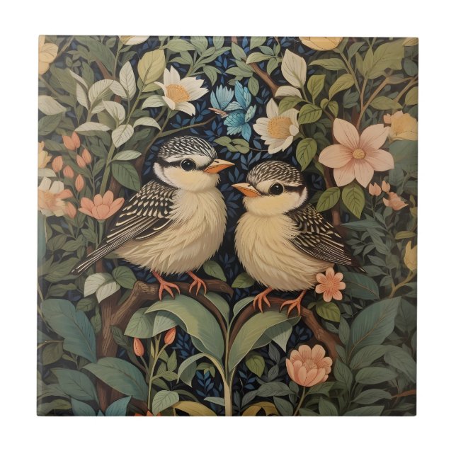 Two Cute Baby Birds Botanical Garden Ceramic Tile (Front)