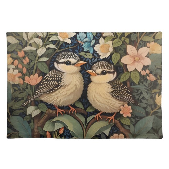 Two Cute Baby Birds Botanical Garden Cloth Placemat (Front)