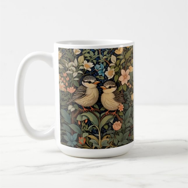 Two Cute Baby Birds Botanical Garden Coffee Mug (Left)