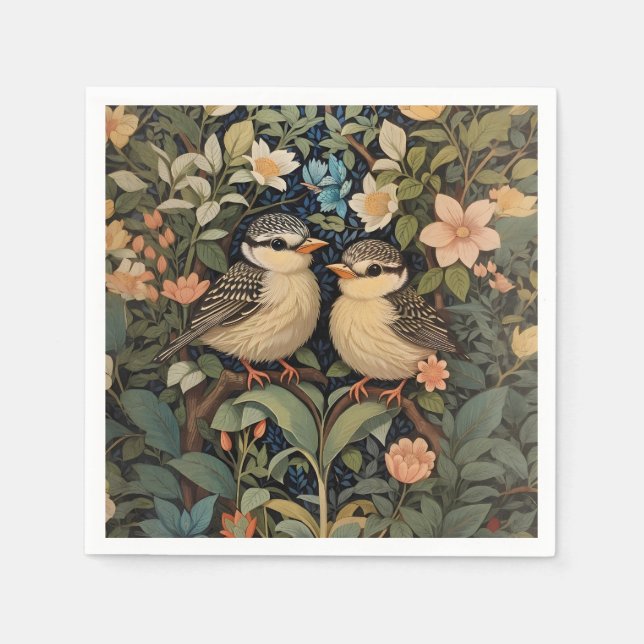 Two Cute Baby Birds Botanical Garden Napkins (Front)