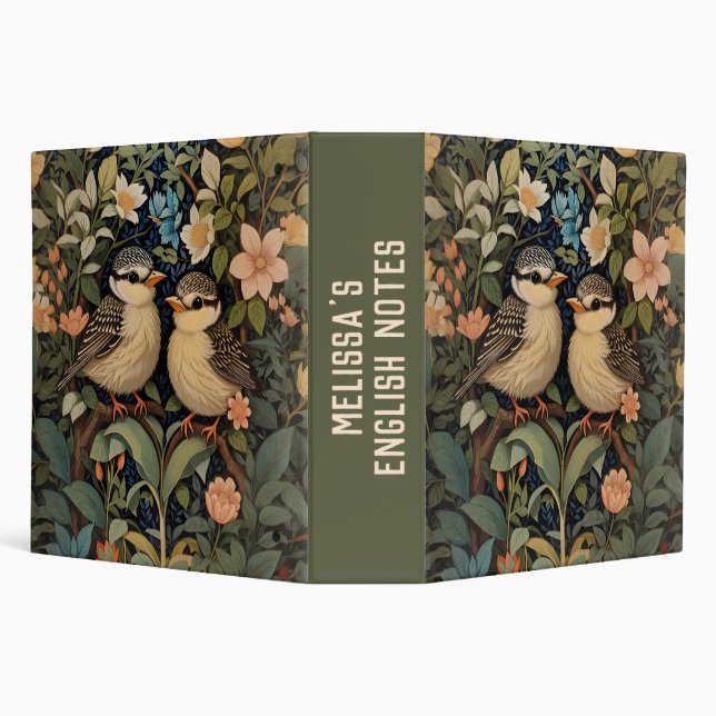Two Cute Baby Birds Botanical Garden Personalised  3 Ring Binder (Background)