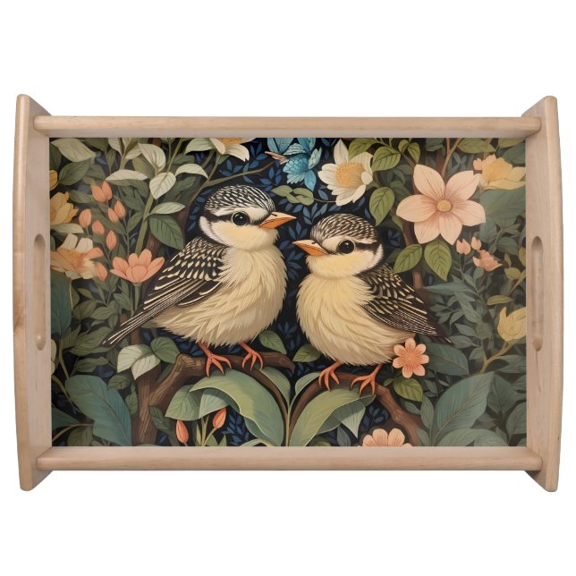 Two Cute Baby Birds Botanical Garden Serving Tray (Front)
