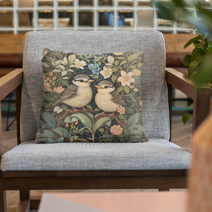 Two Cute Baby Birds Botanical Garden Throw Pillow