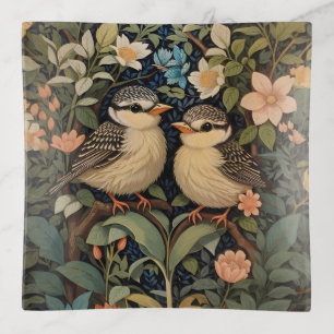 Two Cute Baby Birds Botanical Garden Trinket Tray