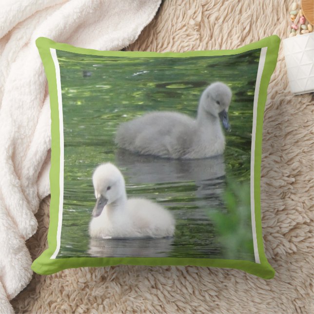 Two Cute Baby Swans Close Up Throw Pillow (Blanket)
