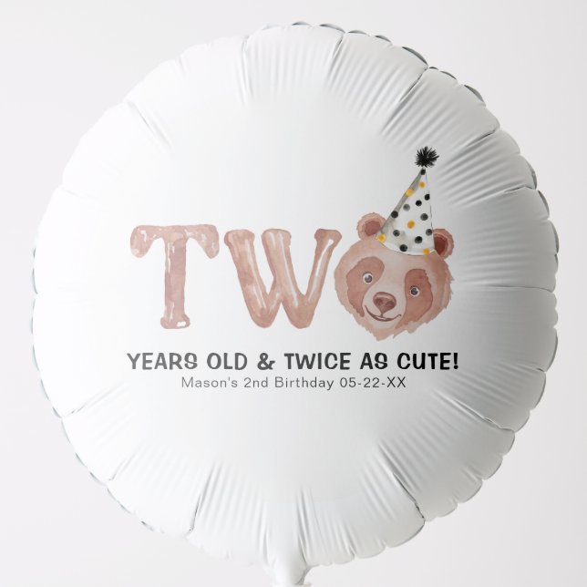 Two Cute Bear 2nd Birthday Balloon – Teddy Bear  (Front)
