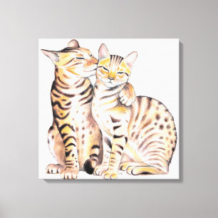 Two Cute Bengal Cats Watercolor art Canvas Print