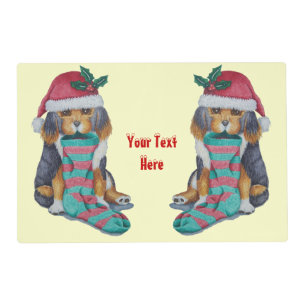 two cute black and brown puppy for christmas placemat