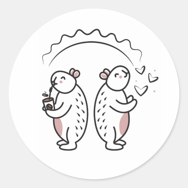 Two cute black line capybaras classic round sticker (Front)