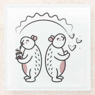 Two cute black line capybaras glass coaster