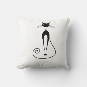 Two Cute Black Stylized Cats Throw Pillow