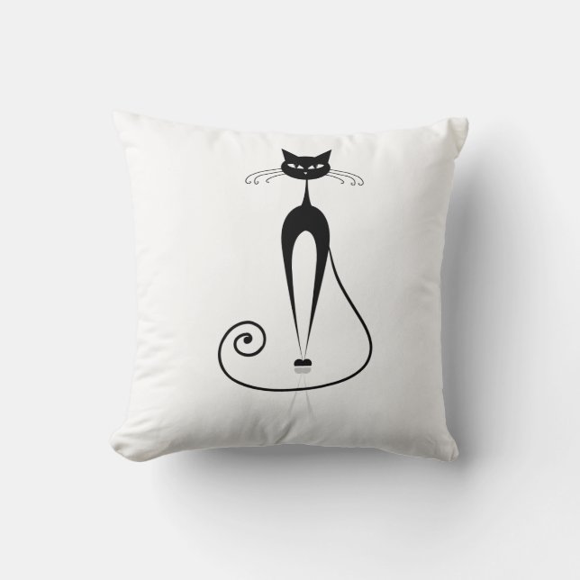 Two Cute Black Stylized Cats Throw Pillow (Front)