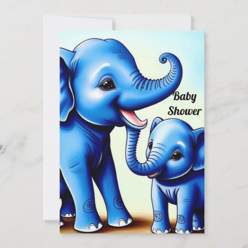 Two Cute Blue Elephants Invitation