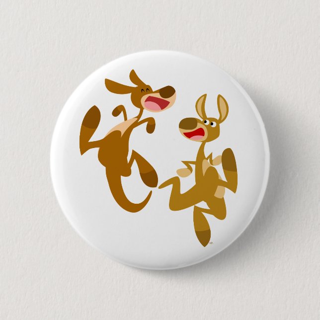 Two Cute Bouncy Cartoon Kangaroos Button (Front)