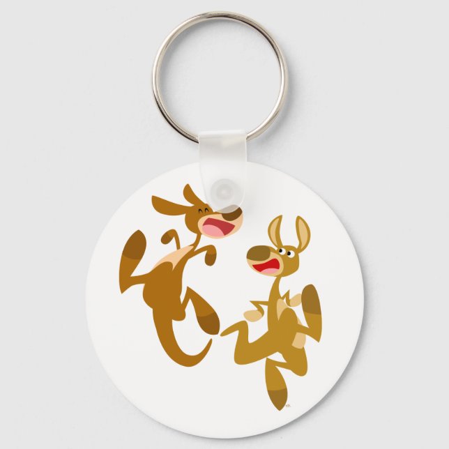 Two Cute Bouncy Cartoon Kangaroos Keychain (Front)
