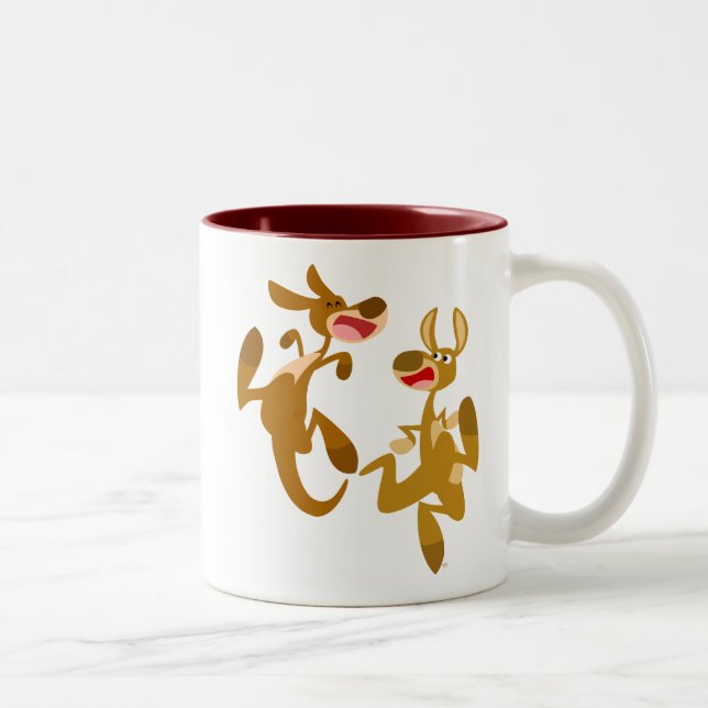 Two Cute Bouncy Cartoon Kangaroos Two-Tone Coffee Mug (Right)