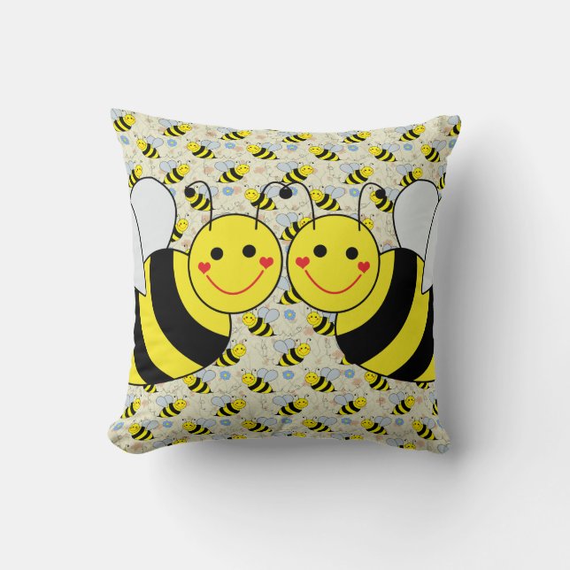 Two Cute Bumble Bees Throw Pillow (Front)