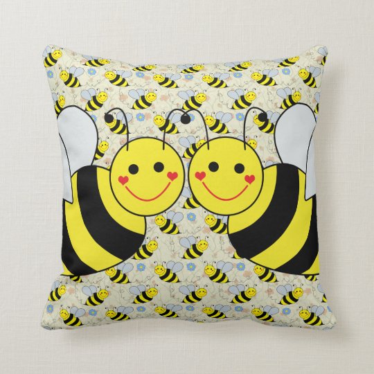 Two Cute Bumble Bees Throw Pillow
