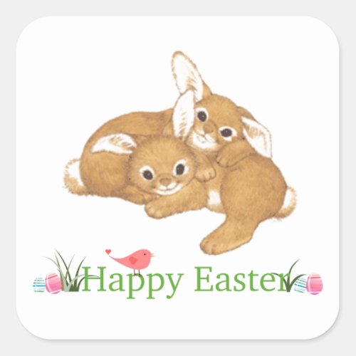Two Cute Bunnies Easter Stickers