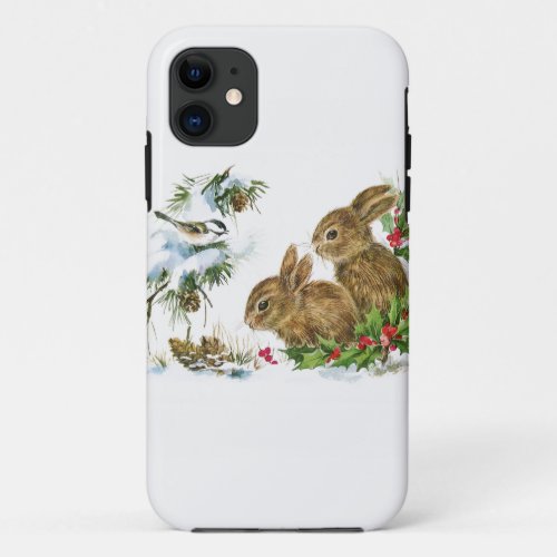 Two Cute Bunnies in Winter iPhone 11 Case