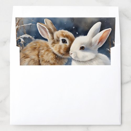 Two Cute Bunny Rabbits Snuggled in the Snow Envelope Liner