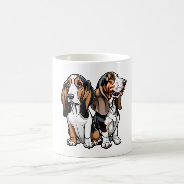 Two Cute Cartoon Basset Hounds Coffee Mug (Center)