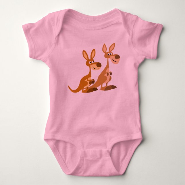 Two Cute Cartoon Kangaroos Baby Baby Bodysuit (Front)