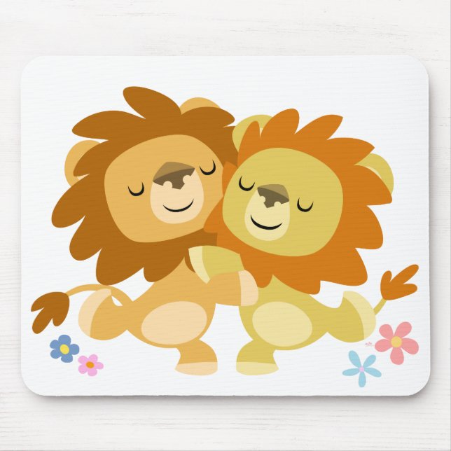 Two Cute Cartoon Lions Tango Mousepad (Front)