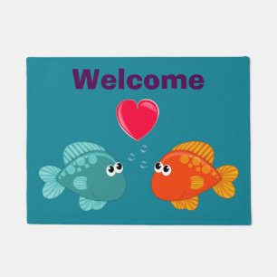 Two Cute Cartoon Love Bubble Fish Doormat