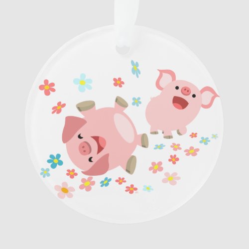 Two Cute Cartoon Pigs in Spring Acrylic Ornament