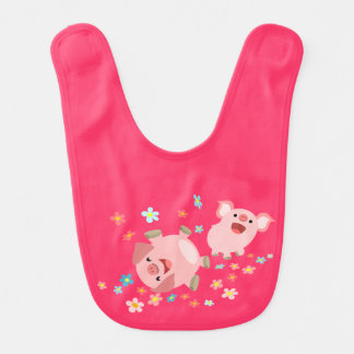 Two Cute Cartoon Pigs in Spring Baby Bib