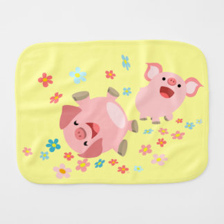 Two Cute Cartoon Pigs in Spring Burp Cloth