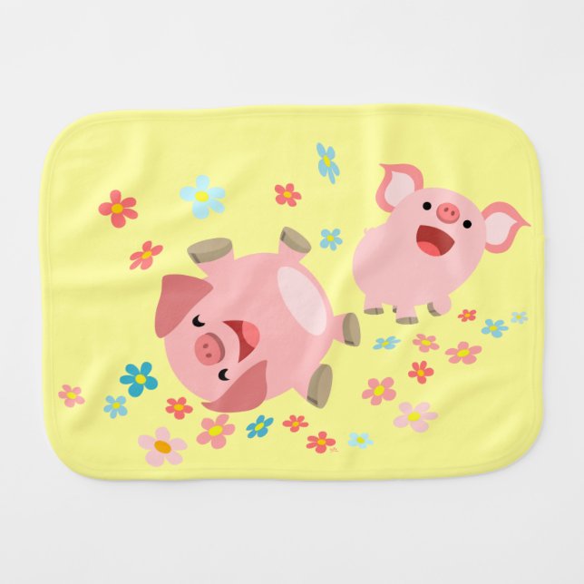 Two Cute Cartoon Pigs in Spring Burp Cloth (Front Horizontal)