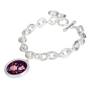 Two Cute Cartoon Pigs in Spring Charm Bracelet