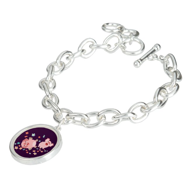 Two Cute Cartoon Pigs in Spring Charm Bracelet (Side)