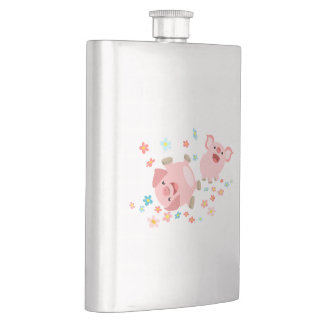 Two Cute Cartoon Pigs in Spring Classic Flask